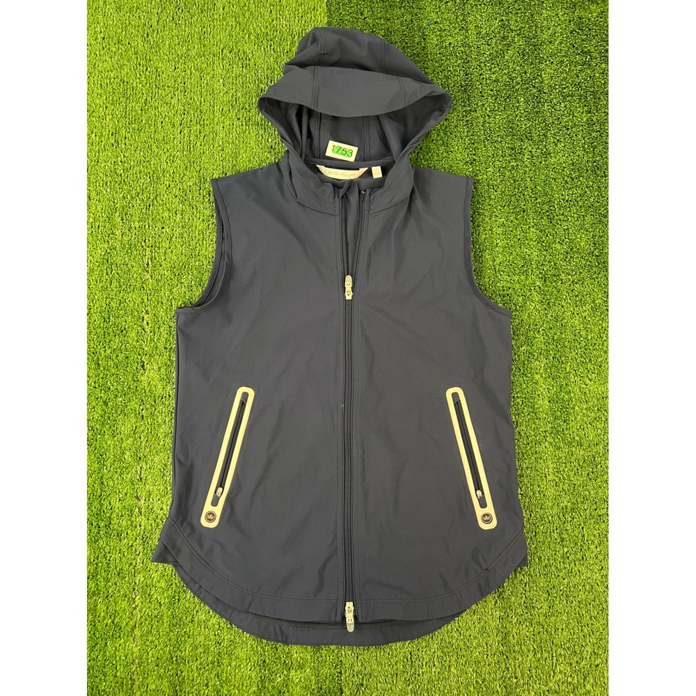 Peter Millar Crown Sport Mens Hooded Full Zip Vest Blue Medium Gray Trim